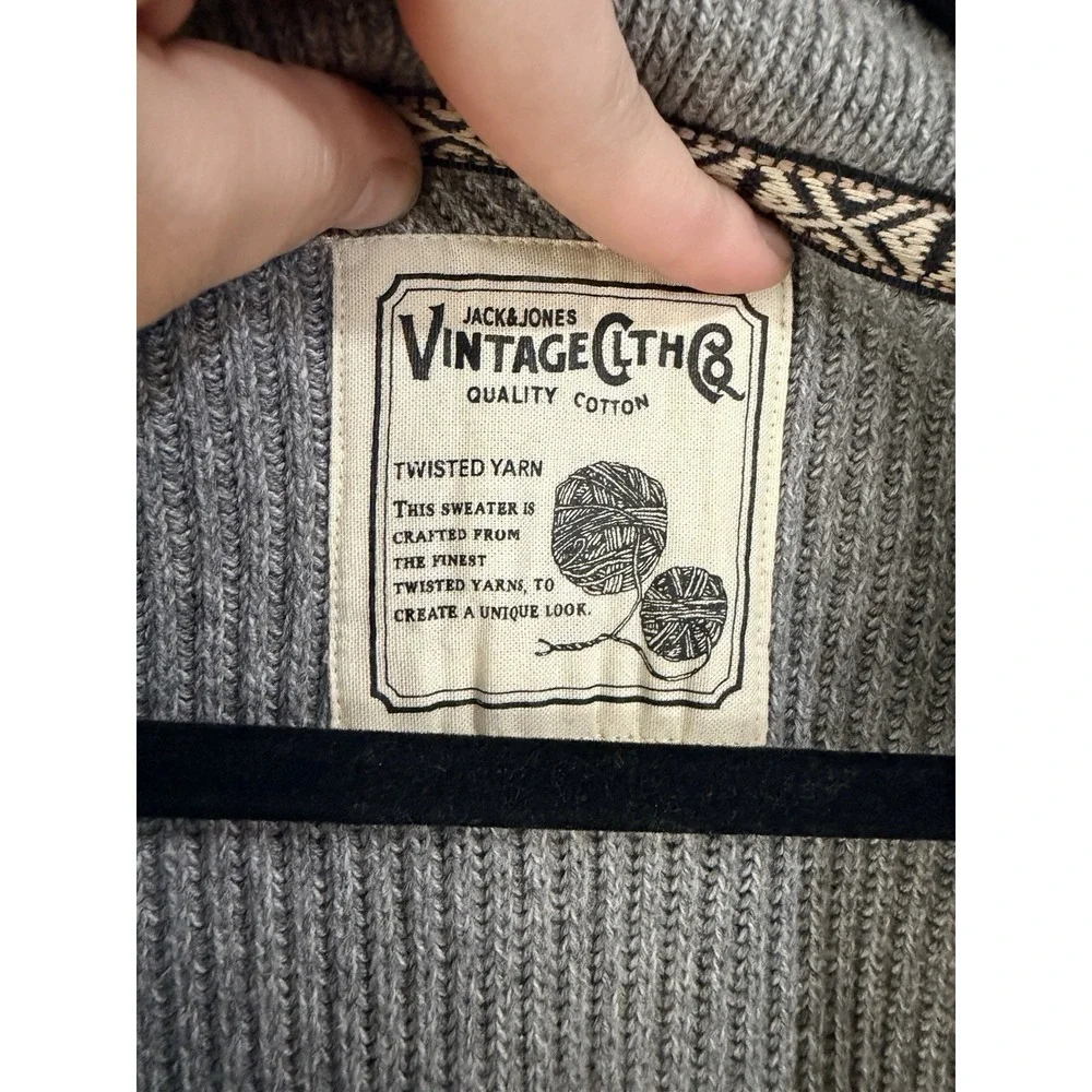 Jack & Jones Shawl Collar Cardigan Gray Rib Knit 100% Cotton Men's M